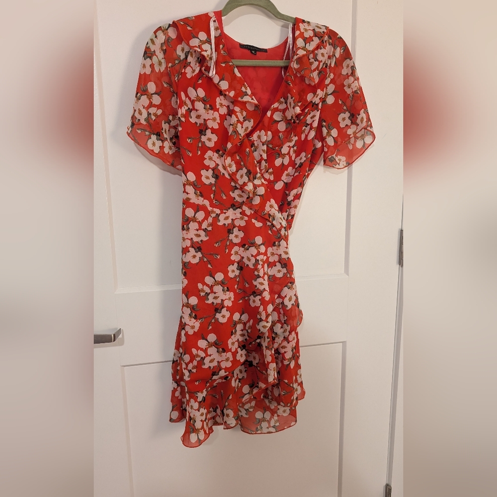 Dance & Marvel Vibrant Red Asymmetrical Floral Dress